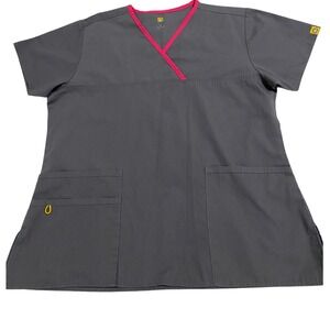 WonderWink Women's Scubs Top Gray with Pink Trim Size Large